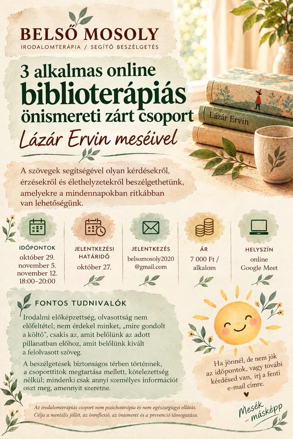 Háromalkalmas biblioterápiás önismereti csoport felnőtteknek Lázár Ervin meséivel